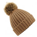 Front - Beechfield Pom Pom Faux Fur Chunky Knit Beanie