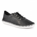 Black-White - Front - Lunar Womens-Ladies St Ives Leather Plimsolls