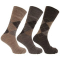 Front - Mens Traditional Argyle Pattern Non Elastic Lambs Wool Blend Socks (Pack Of 3)