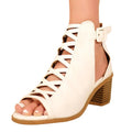 Front - Where's That From Womens/Ladies Reydah Criss-Cross PU Peep Toe Mid High Block Sandals