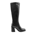 Front - Where's That From Womens/Ladies Zhuri PU Side Zip Stretch Medium Block Heel Knee-High Boots