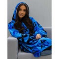 Blue-Black - Back - Playstation Childrens-Kids Checked Fleece Hooded Blanket