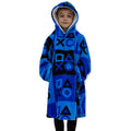 Blue-Black - Side - Playstation Childrens-Kids Checked Fleece Hooded Blanket