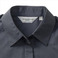 Black - Close up - Russell Collection Ladies-Womens Short Sleeve Poly-Cotton Easy Care Poplin Shirt