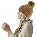 Biscuit - Back - Beechfield Pom Pom Faux Fur Chunky Knit Beanie