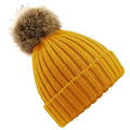 Mustard Yellow - Front - Beechfield Pom Pom Faux Fur Chunky Knit Beanie