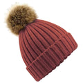 Orange Rust - Front - Beechfield Pom Pom Faux Fur Chunky Knit Beanie