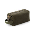 Olive Green - Front - Quadra Heritage Washed Leather Accents Toiletry Bag