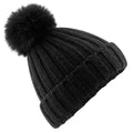 Black - Front - Beechfield Unisex Adult Verbier Faux Fur Pom Pom Beanie