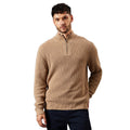 Taupe - Front - Burton Mens Ribbed Cotton Blend Half Zip Jumper