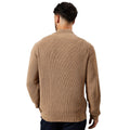 Taupe - Back - Burton Mens Ribbed Cotton Blend Half Zip Jumper