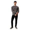 Mid Grey - Side - Burton Mens Waffle Knitted Crew Neck Jumper