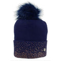 Navy-Rose Gold - Back - HyFASHION Womens-Ladies Alaska Diamante Bobble Hat