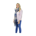 Navy-Fig-White - Side - HyFASHION Womens-Ladies Tartan Supersoft Winter Scarf