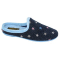 Navy Blue - Front - Sleepers Womens-Ladies Ellie Star Motif Mule Slippers