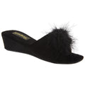 Black - Front - Sleepers Womens-Ladies Anne Jewelled Rosette Boa Mule Slippers