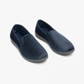 Navy Blue-Grey - Back - Zedzzz Mens Lewis Striped Twin Gusset Slippers