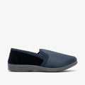 Navy Blue-Grey - Side - Zedzzz Mens Lewis Striped Twin Gusset Slippers