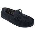 Navy Blue - Front - Sleepers Mens Adie Real Suede Moccasin Slippers