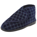 Navy Blue - Side - Zedzzz Mens Bertie Check Velour Touch Fastening Bootee Slippers