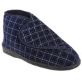 Navy Blue - Front - Zedzzz Mens Bertie Check Velour Touch Fastening Bootee Slippers