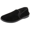 Black - Back - Zedzzz Mens Ross Twin Gusset Velour Slippers