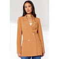 Camel - Front - Principles Womens-Ladies Double-Breasted Longline Blazer