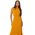 Ochre - Side - Debenhams Womens-Ladies Textured Jersey Belt Midi Dress