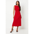 Red - Front - Debenhams Womens-Ladies Textured Jersey Belt Midi Dress