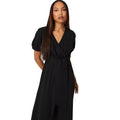 Black - Side - Debenhams Womens-Ladies Textured Jersey Belt Midi Dress