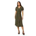 Khaki Green - Front - Debenhams Womens-Ladies Textured Jersey Belt Midi Dress