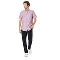 Pink - Side - Maine Mens Wide Stripe Oxford Short-Sleeved Shirt