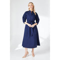 Navy - Front - Principles Womens-Ladies Cotton Pleated Sleeve Midi Dress