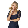 Navy - Side - Dorothy Perkins Womens-Ladies Lace Square Neck Petite Midi Dress