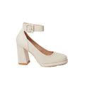 Beige - Back - Faith Womens-Ladies Celine High Block Heel Court Shoes