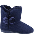 Navy - Side - Fleet & Foster Womens-Ladies Apple Pom Pom Slippers