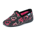 Black-Pink - Close up - Lunar Womens-Ladies Jolly Hearts Slippers