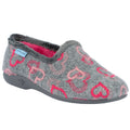 Grey-Pink - Front - Lunar Womens-Ladies Jolly Hearts Slippers