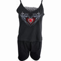 Black - Front - Spiral Direct Womens-Ladies Ruby Heart Short Pyjama Set