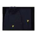 Dark Navy - Back - Lyle & Scott Bobble Cable Knit Scarf & Beanie Set