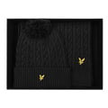 Jet Black - Back - Lyle & Scott Bobble Cable Knit Scarf & Beanie Set