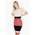 Pink-Navy - Side - Paper Dolls Womens-Ladies Cannes Stripe Panel Dress