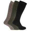 Green-Charcoal-Beige - Front - Mens Thermal Wool Blend Long Wellington Boot Socks (Pack Of 3)