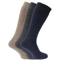 Brown-Blue-Dark Grey - Front - Mens Thermal Wool Blend Long Wellington Boot Socks (Pack Of 3)