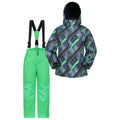 Dark Green-Grey - Front - Mountain Warehouse Childrens-Kids Printed Ski Jacket Set