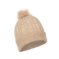 Beige - Close up - Mountain Warehouse Womens-Ladies Pom Pom Faux Fur Lined Beanie