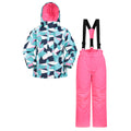 Teal - Front - Mountain Warehouse Childrens-Kids Geometric Ski Jacket & Trousers Set