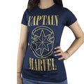 Navy - Side - Captain Marvel Womens-Ladies Print And Shield T-Shirt