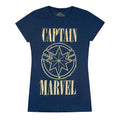 Navy - Front - Captain Marvel Womens-Ladies Print And Shield T-Shirt