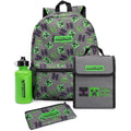 Grey-Green-Black - Front - Minecraft Lunch Bag And Backpack Set (Pack Of 4)